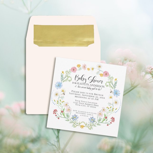 Wildflower Floral Bees Watercolor Baby Girl Shower Invitation (Creator Uploaded)