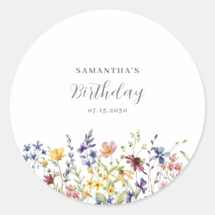 Wildflower Floral Birthday Classic Round Sticker