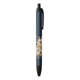 Wildflower, Floral blue background Black Ink Pen