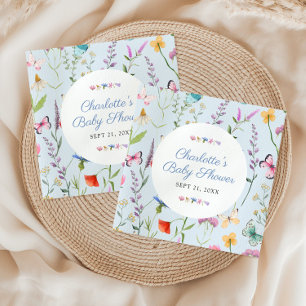 Wildflower Floral Blue Boy Baby Shower Napkin