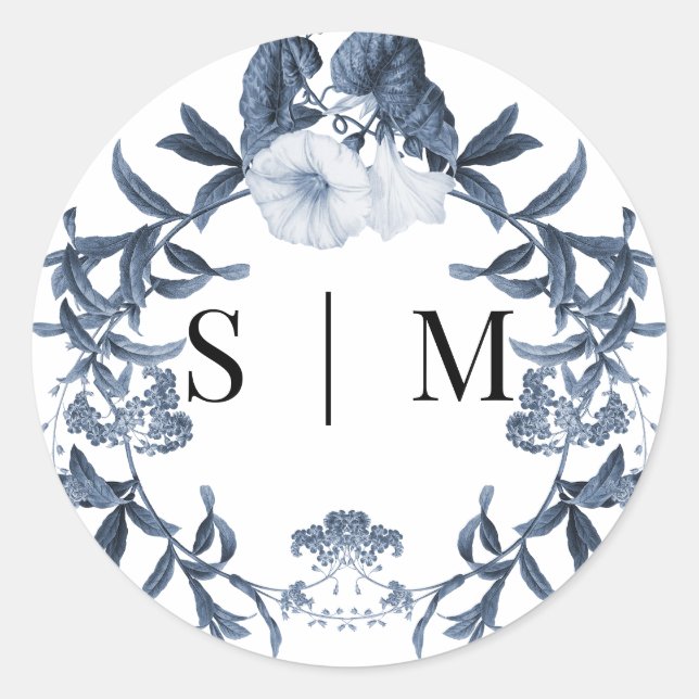 Wildflower Floral Blue n White Spring Wedding Seal (Front)