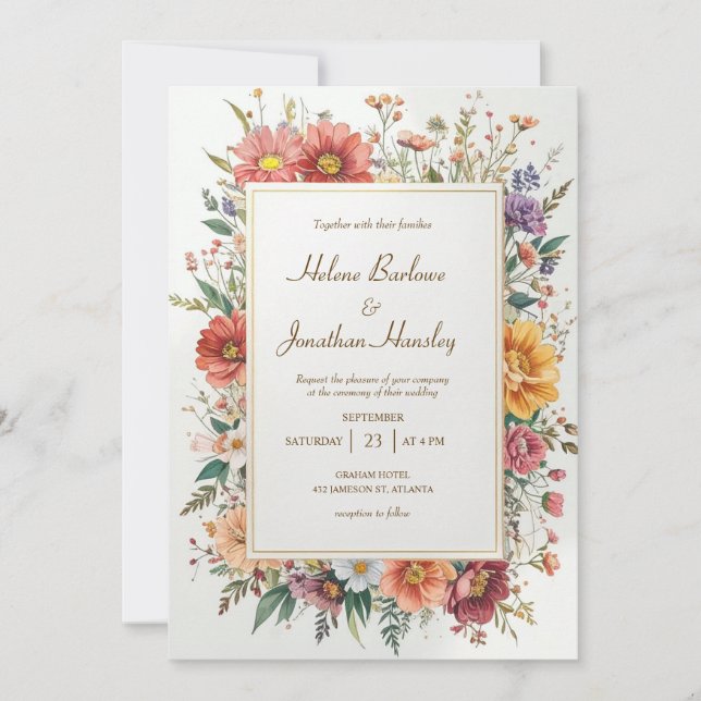 Wildflower Floral Boho Vintage Elegant Wedding Invitation (Front)
