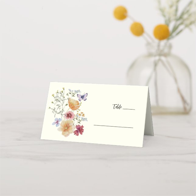 Wildflower floral boho wedding  place card (Front)