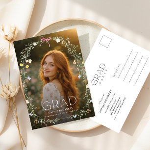 Wildflower Floral Bow Photo Graduation Invitation Postcard