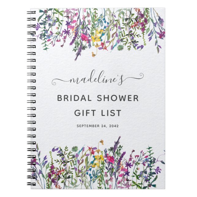 Wildflower Floral Bridal Shower Gift List Notebook (Front)