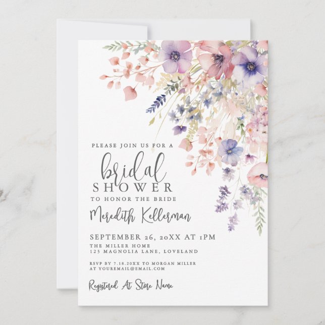 Wildflower Floral Bridal Shower Invitation (Front)
