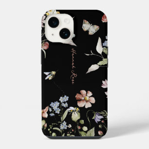 Wildflower Floral Bumble Bee Monogram iPhone 14 Case