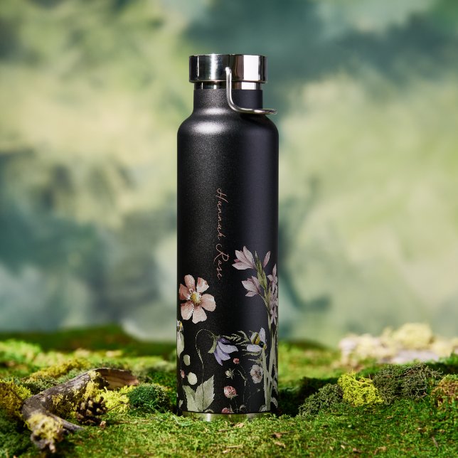 Wildflower Floral Bumble Bee | Monogram  Water Bottle (Outdoor)