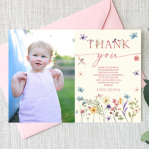 Wildflower Floral Butterfly Picture Birthday Party Thank You Card