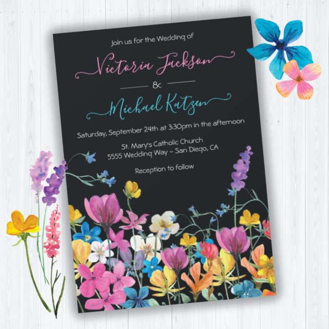Wildflower Floral Dark Meadow Wedding Invitation (Creator Uploaded)