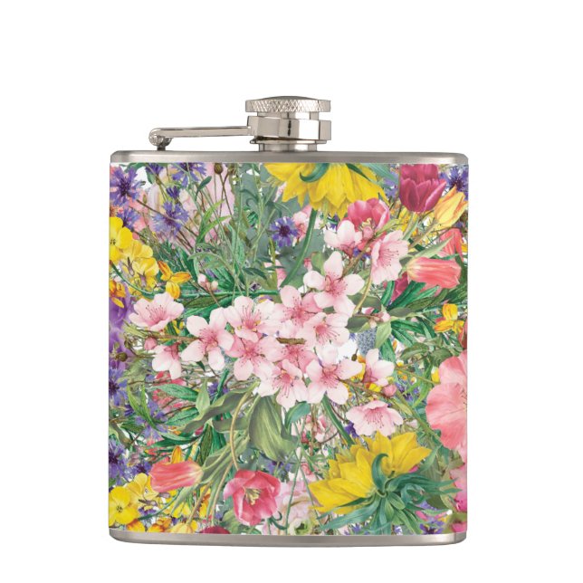 Wildflower Floral Design Nature Inspired Hip Flask (Front)