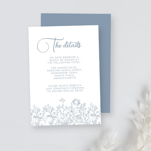 Wildflower Floral Dusty Blue Wedding Details Enclosure Card (Creator Uploaded)