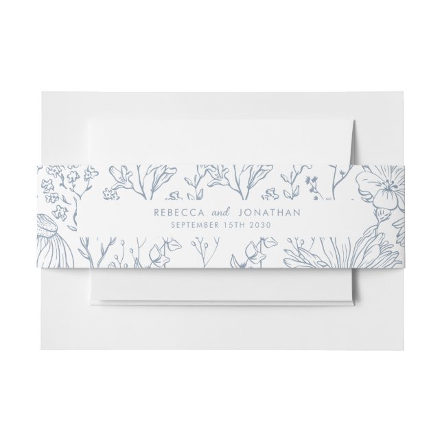 Wildflower Floral Dusty Blue Wedding  Invitation Belly Band (Front Example)