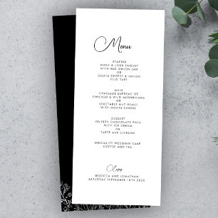 Wildflower Floral Elegant Black White Wedding Menu