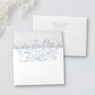 Wildflower Floral Elegant Dusty Blue Wedding  Envelope