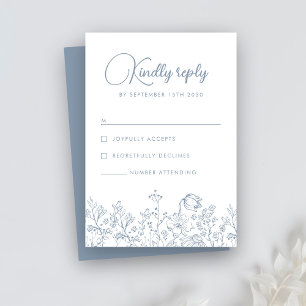 Wildflower Floral Elegant Dusty Blue Wedding RSVP Card