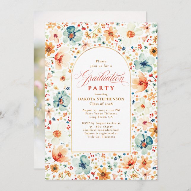 Wildflower Floral Elegant Garden Fall Graduation Invitation (Front/Back)