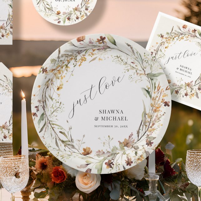 Wildflower Floral Fall Autumn Wreath BOHO Wedding Paper Plate (Creator Uploaded)