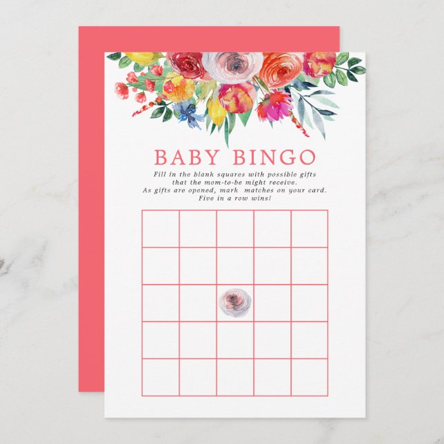 Wildflower Floral Flowers Baby Shower Bingo Game Invitation (Front/Back)