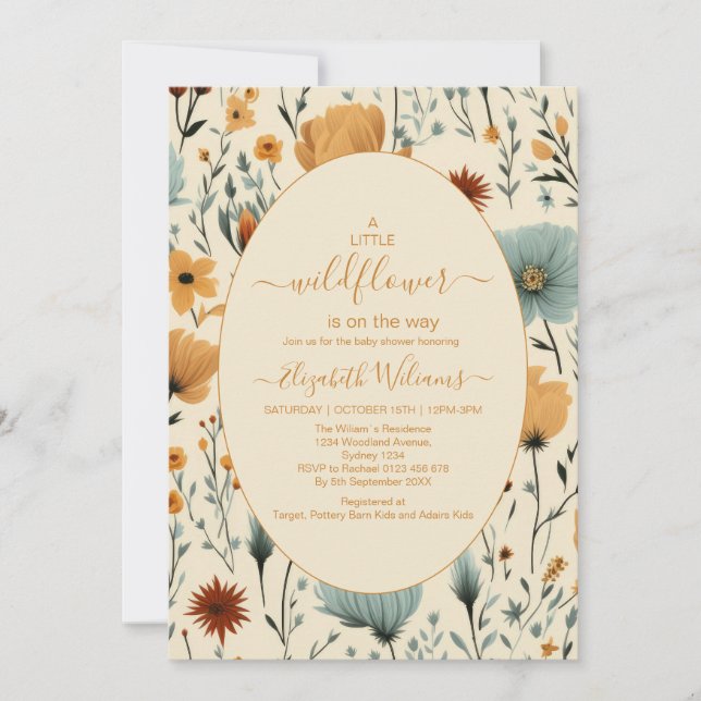 Wildflower Floral Frame Baby Shower  Invitation (Front)