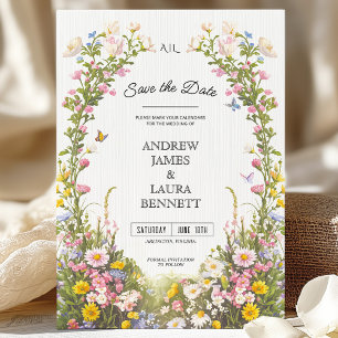 Wildflower Floral Frame Save the Date Wedding  Invitation