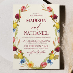 Wildflower Floral Garden Flower Wreath Wedding Invitation