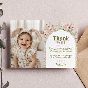 Wildflower Floral Garden Girl Birthday Photo Thank You Card
