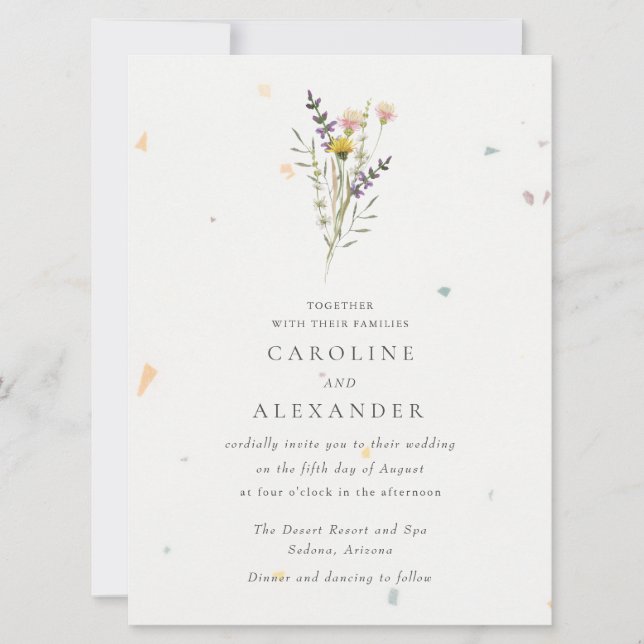 Wildflower Floral Garden Speckletone Wedding Invitation (Front)