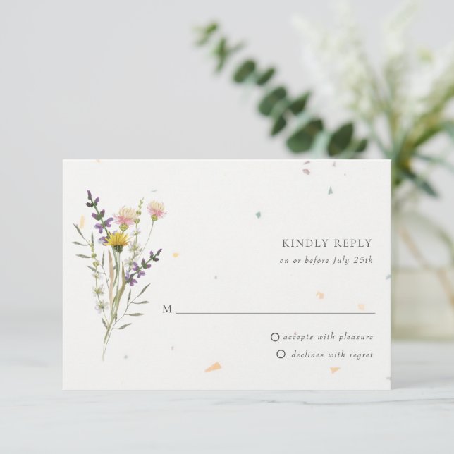 Wildflower Floral Garden Speckletone Wedding RSVP (Standing Front)