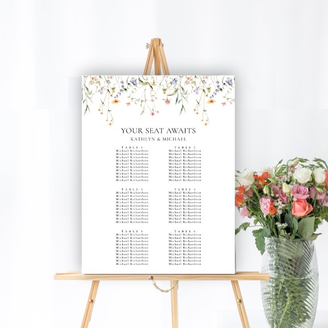 Wildflower Floral Garden Wedding 6 Table Seating Poster (Creator Uploaded)