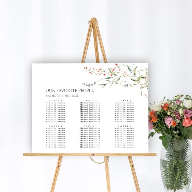 Wildflower Floral Garden Wedding 6 Table Seating Poster (Creator Uploaded)