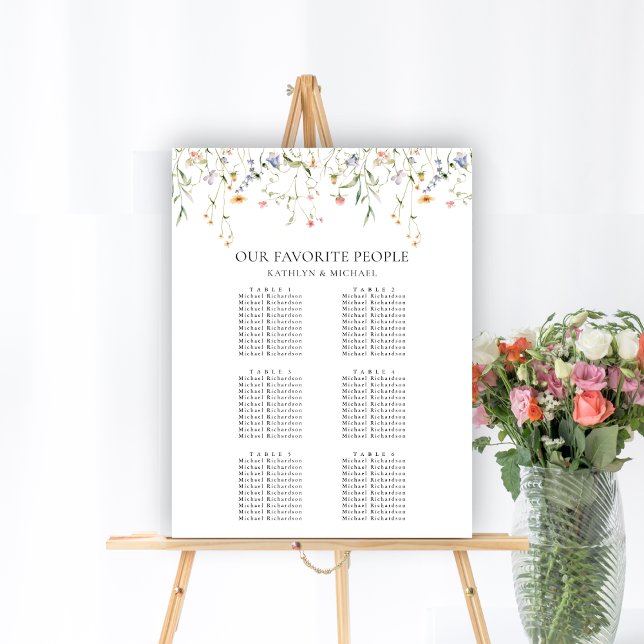 Wildflower Floral Garden Wedding 6 Table Seating Poster (Creator Uploaded)