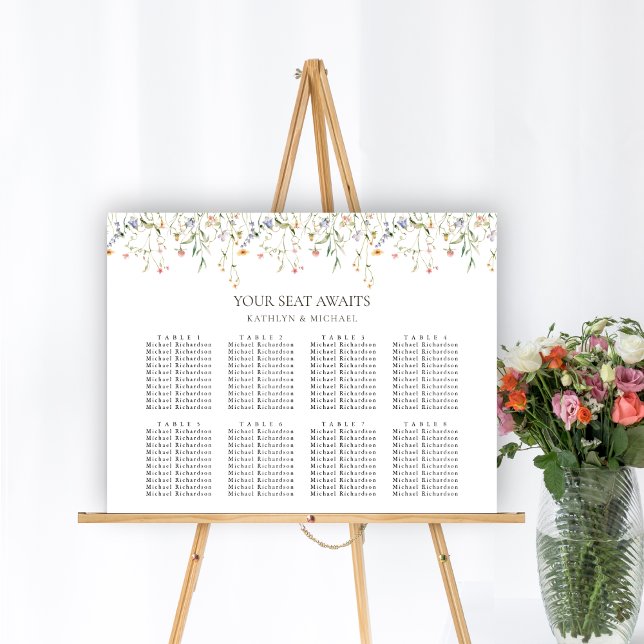 Wildflower Floral Garden Wedding 8 Table Seating Poster (Creator Uploaded)