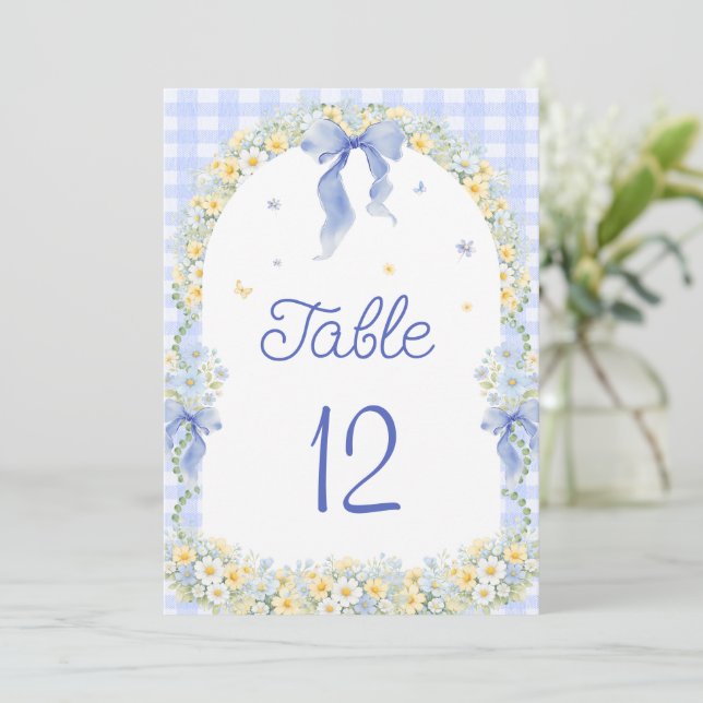 Wildflower Floral Gingham Table Number (Standing Front)