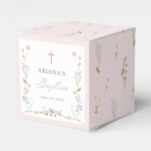 Wildflower Floral Girl Baptism Favour Box (Front Side)