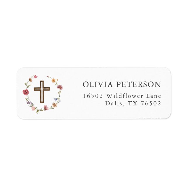 Wildflower Floral Girl Baptism Return Address Label (Front)