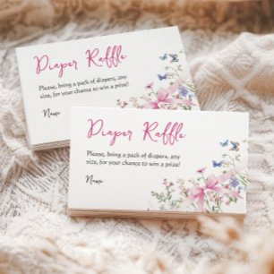 Wildflower Floral Girl Pink Bow Baby Shower Diaper Enclosure Card