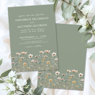 Wildflower Floral Green Wedding Invitation