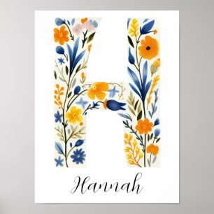 Wildflower Floral Initial Letter H Print