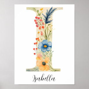Wildflower Floral Initial Letter I Print