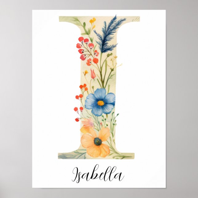 Wildflower Floral Initial Letter I Print (Front)