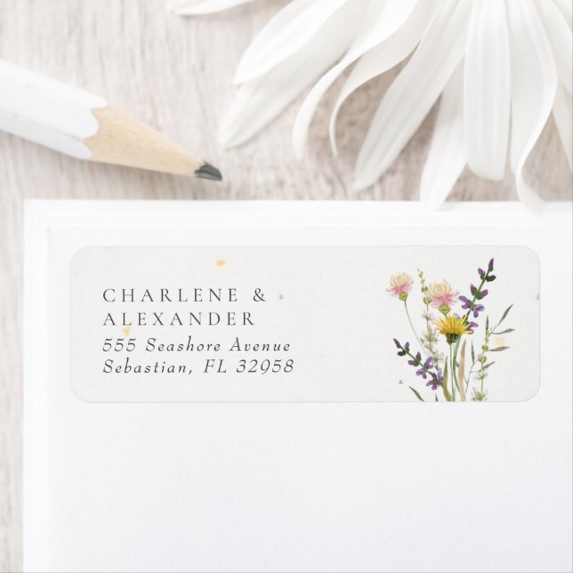 Wildflower Floral Meadow Garden Wedding Return Address Label (Insitu)