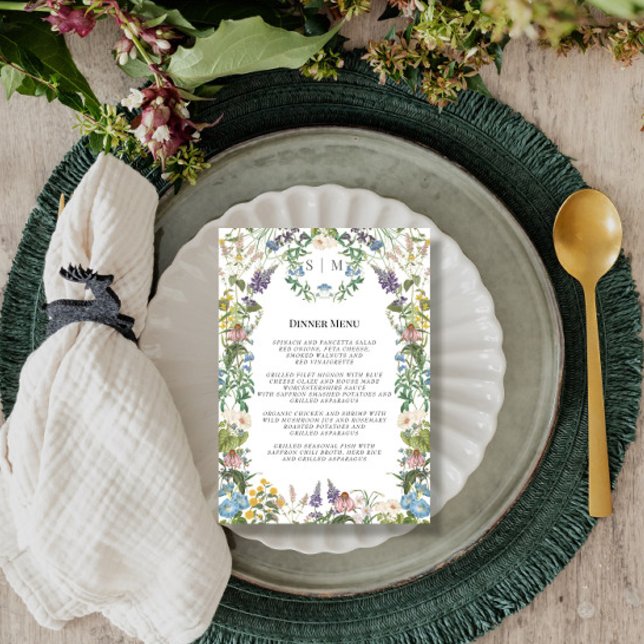 Wildflower Floral Meadow Spring Wedding Menu Invitation (Creator Uploaded)