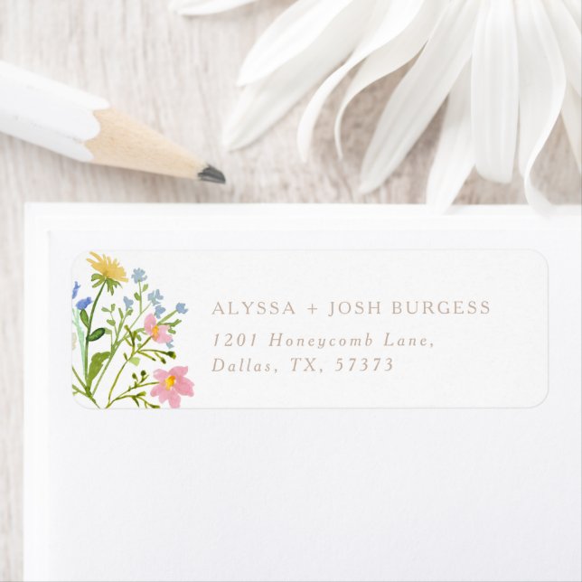 Wildflower Floral Modern Minimal Return Address Label (Insitu)