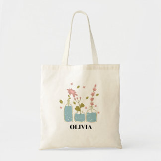 Wildflower Floral Monogram Name Tote Bag