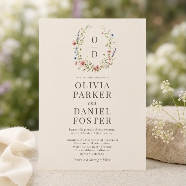 Wildflower Floral Monogram Wedding Invitation (Creator Uploaded)