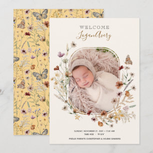 Wildflower Floral New Baby Birth Photo Announcemen Announcement