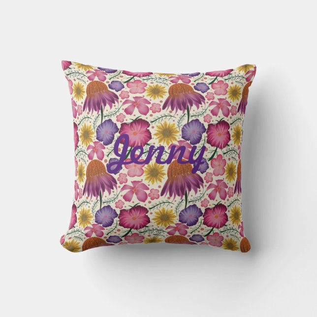 Wildflower Floral Pattern Personalised Cushion (Front)