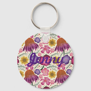 Wildflower Floral Pattern Personalised Key Ring
