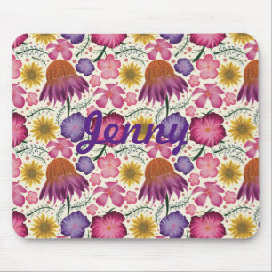 Wildflower Floral Pattern Personalised Mouse Pad